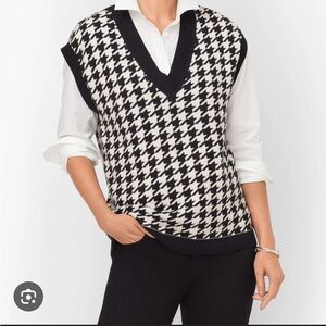 Talbots Houndstooth Knit V-Neck Sweater Vest Size Small